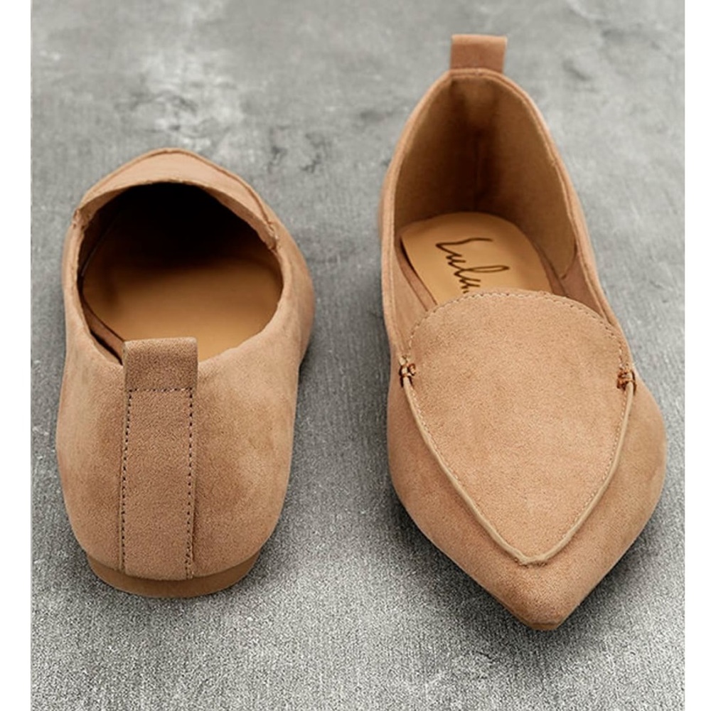 Lulus | Emmy Camel Suede Pointed Loafers | Size 6
